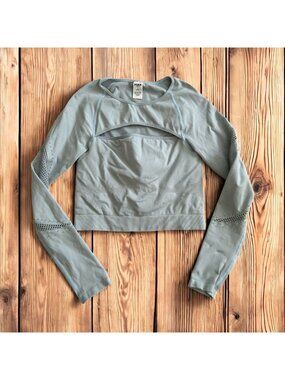 PINK VICTORIA'S SECRET Gray Blue Long Sleeve Crop Workout Top Sz Medium